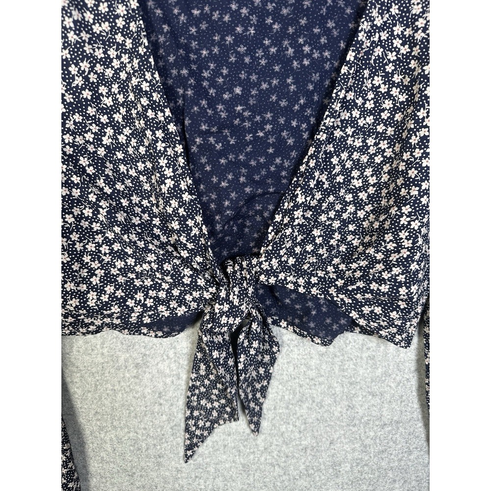 Denim & Supply Ralph Lauren Womens Top Large Blue Floral Cropped Blouse Tie - Picture 2 of 12